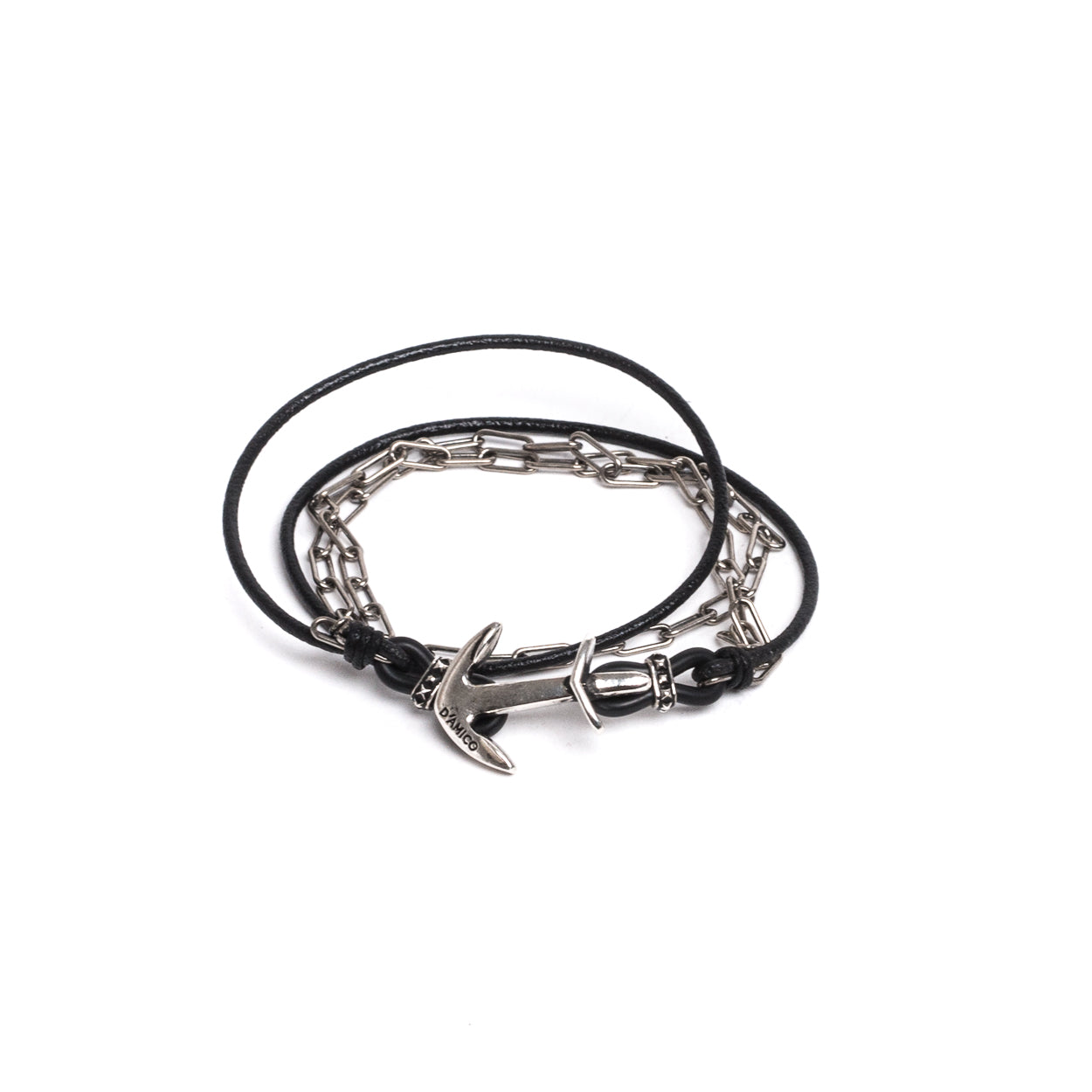 D'AMICO Bracciale Cuoio + Ancora e Catenine Online