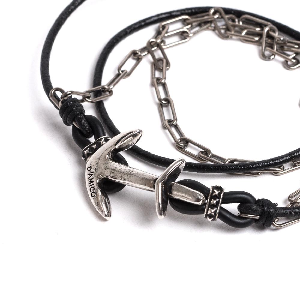 D'AMICO Bracciale Cuoio + Ancora e Catenine Online
