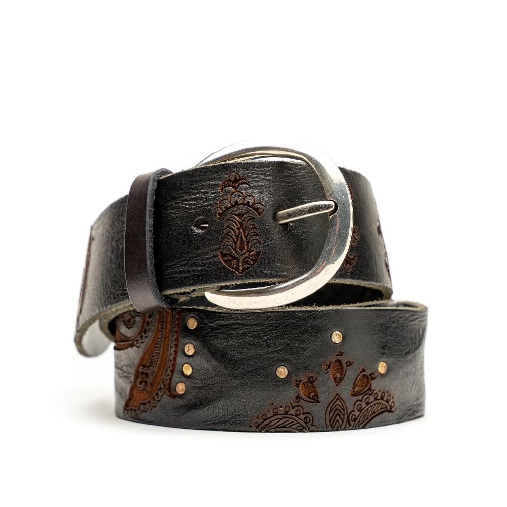 D'AMICO Cintura cuoio vintage Brown Laserato Pasley e Decorazioni