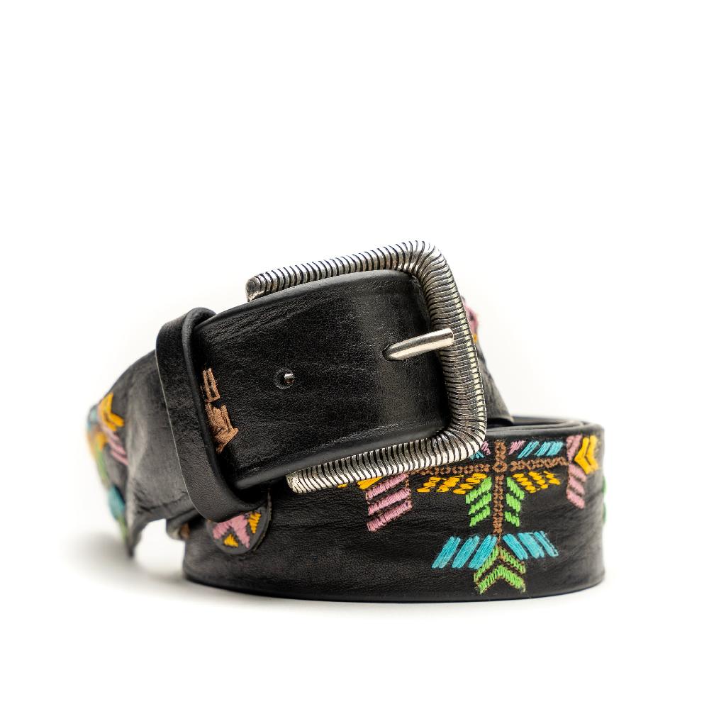 D'AMICO Cintura Cuoio Vintage Nero Ricamo Navajo Candy