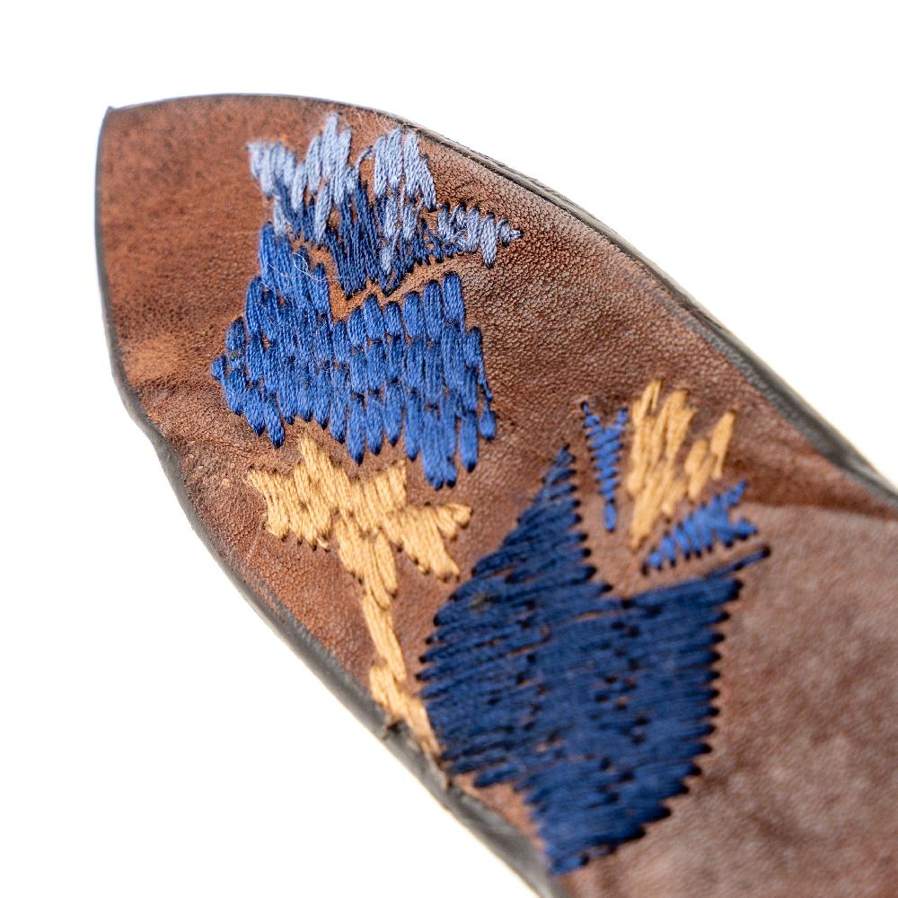 D'AMICO Cintura Cuoio Vintage Brown Floral Blue Consegna Veloce