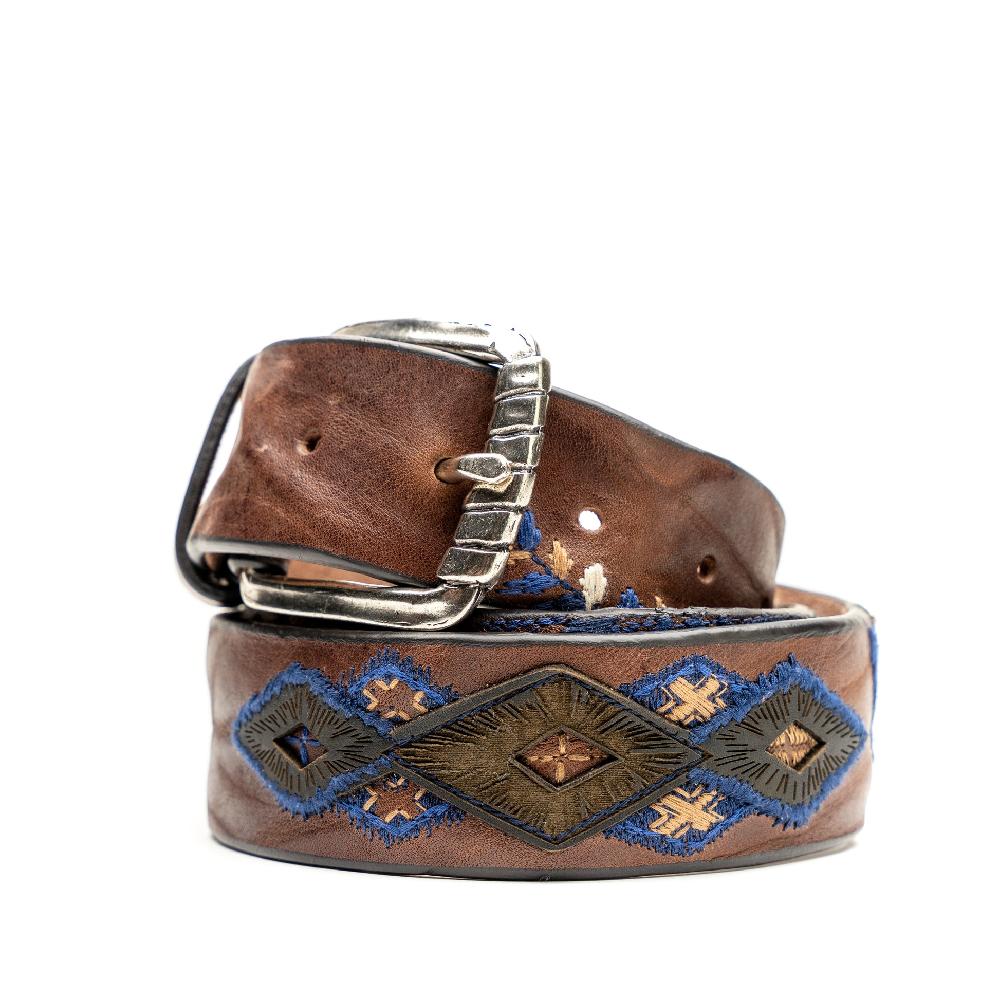 D'AMICO Cintura Cuoio Vintage Brown Floral Blue Consegna Veloce