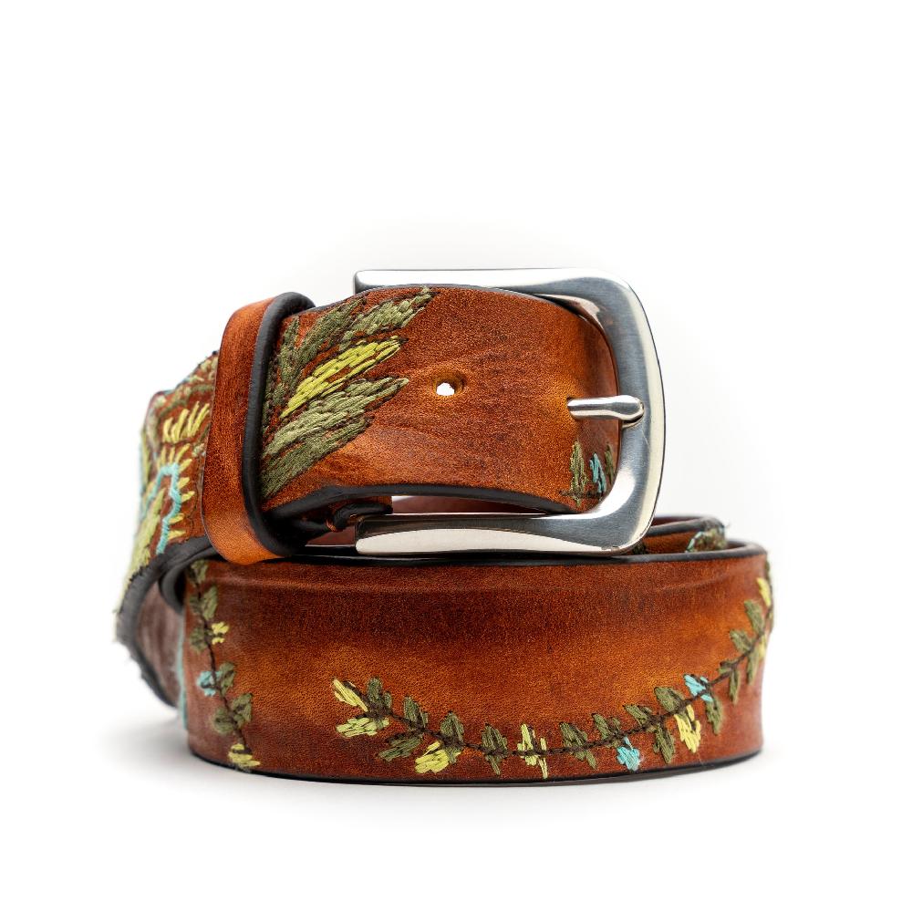D'AMICO Cintura Cuoio Vintage Floral Turchese