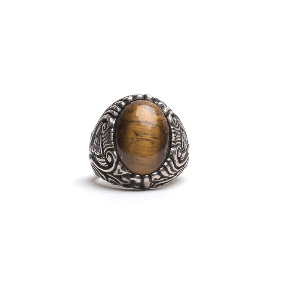 D'AMICO Anello Ovale Floreale + Occhio di Tigre
