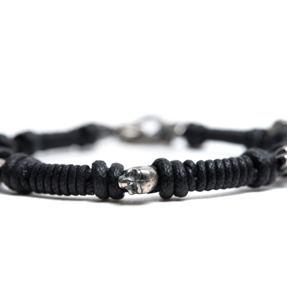D'AMICO Bracciale Cotone Cerato + Teschietti Argento 925 Vendite Flash