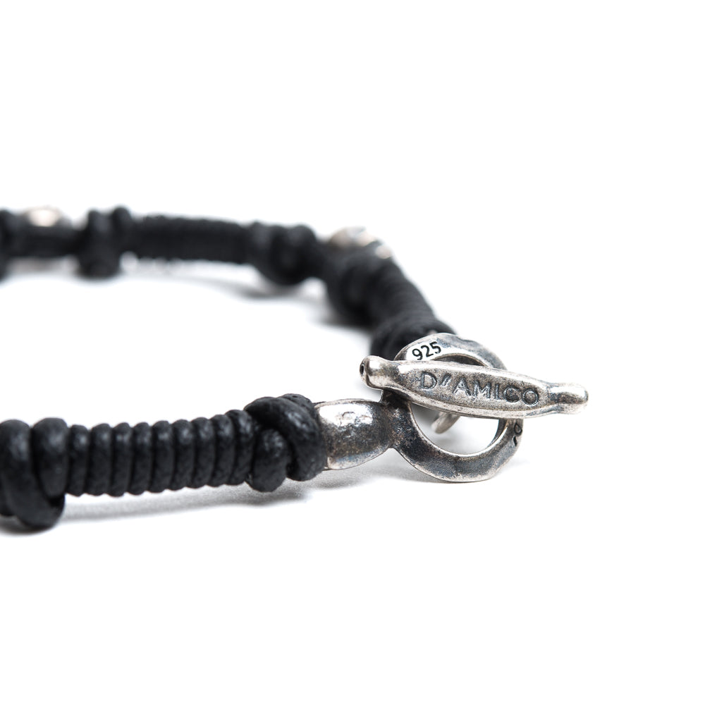 D'AMICO Bracciale Cotone Cerato + Teschietti Argento 925 Vendite Flash